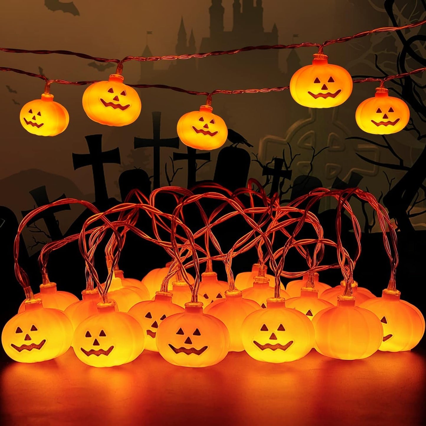 Halloween String Lights, LED Pumpkin Lights, Holiday Lights for Outdoor Decor,2 Modes Steady/Flickering Lights(20 One Pumpkin Lights, 9.8 Feet) (Pumpkin)