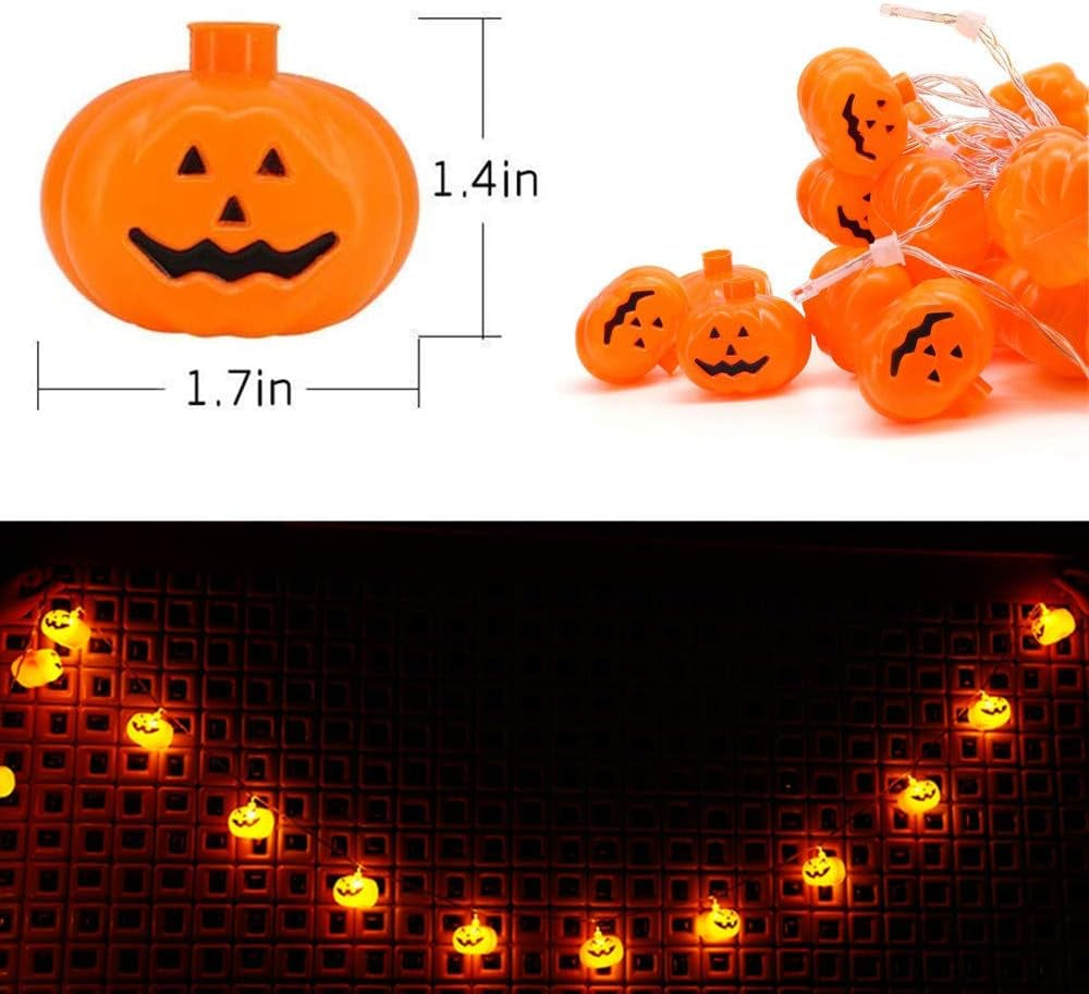 Halloween String Lights, LED Pumpkin Lights, Holiday Lights for Outdoor Decor,2 Modes Steady/Flickering Lights(20 One Pumpkin Lights, 9.8 Feet) (Pumpkin)